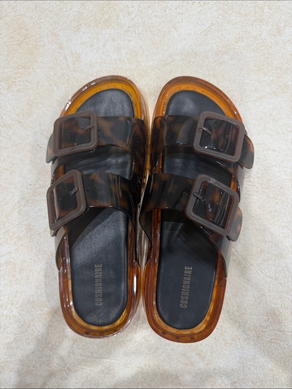 Tortoiseshell Double-Buckle Slide Sandals - Black Insole